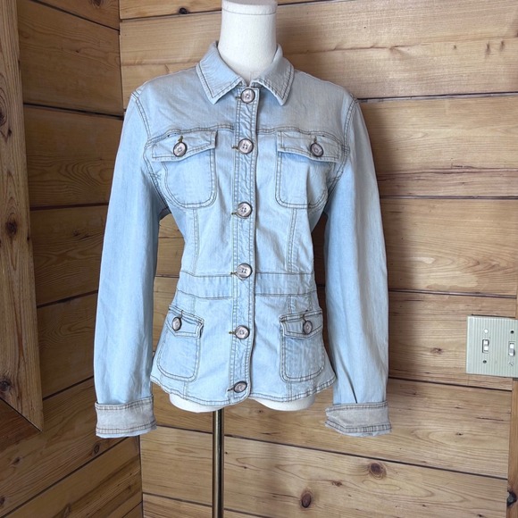 Faded Glory Jackets & Blazers - Utility Safari Military Denim Jacket Women Large Light Wash Y2K Faded Glory